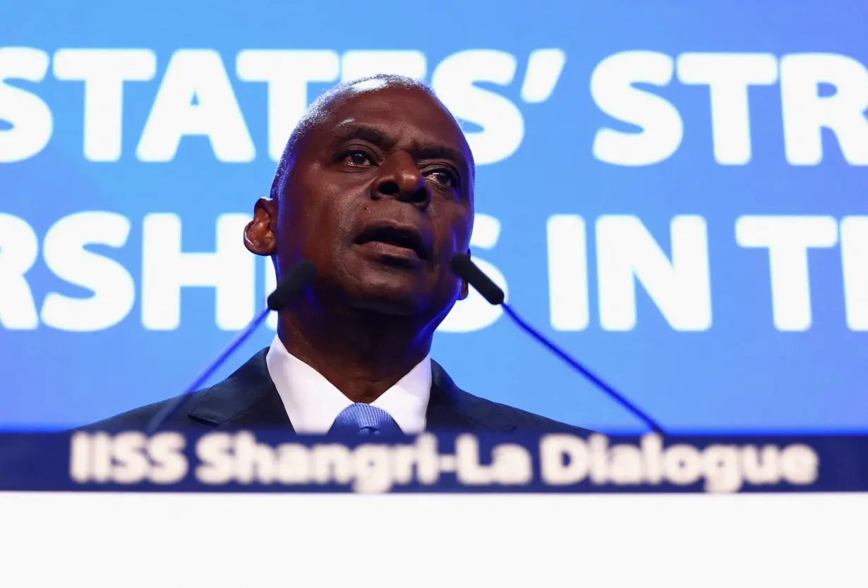 U.S. Defense Secretary Lloyd Austin speaks at the Shangri-la Dialogue in Singapore