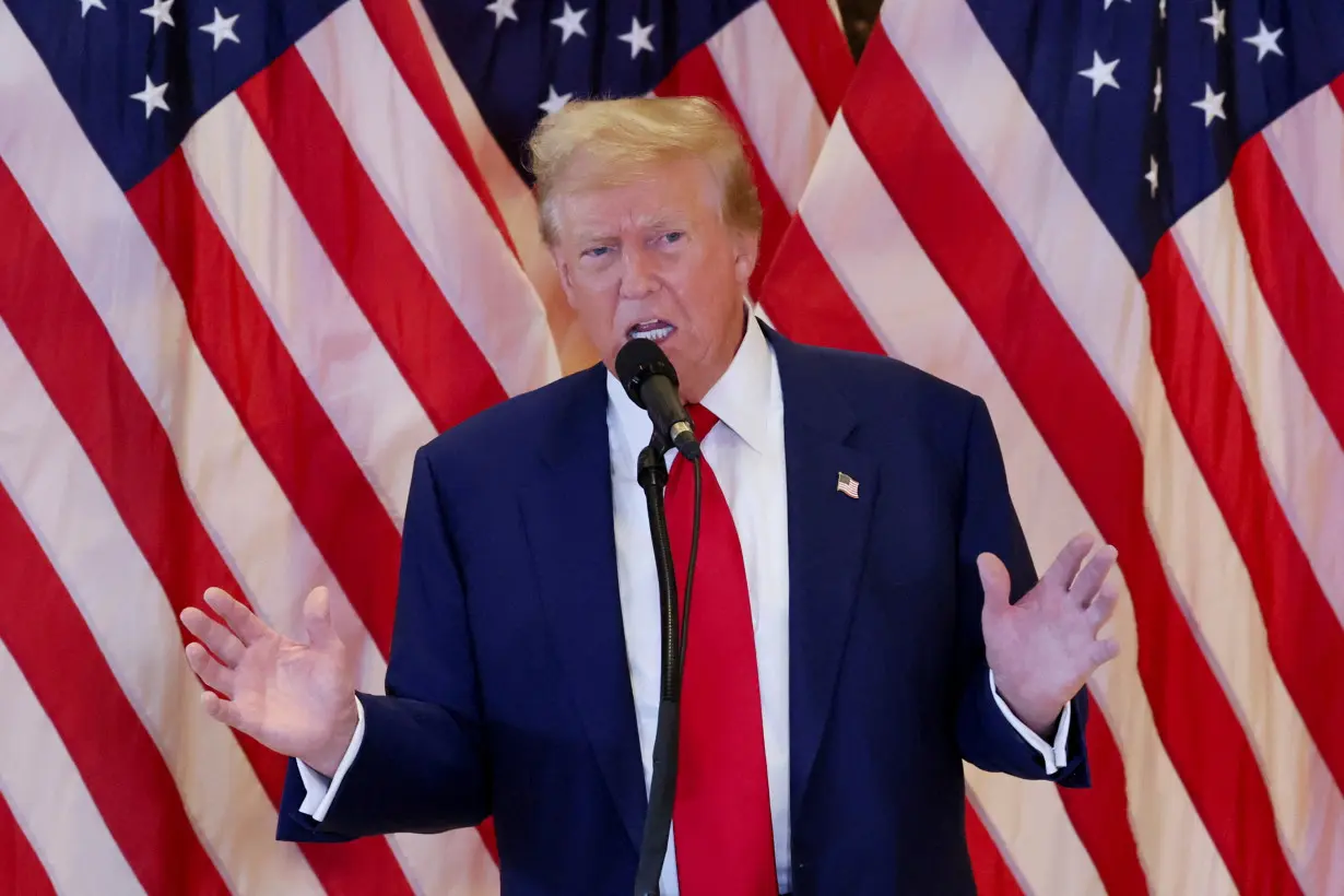 Former U.S. President Trump attends a press conference, in New York