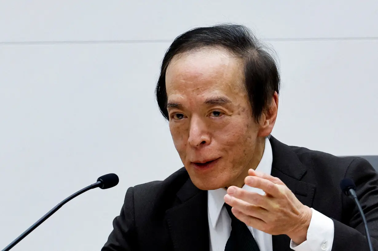 FILE PHOTO: Bank of Japan Governor Kazuo Ueda attends a press conference in Tokyo