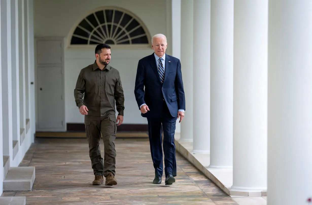 Ukrainian President Volodymyr Zelenskiy meets with President Joe Biden at the White House in Washington