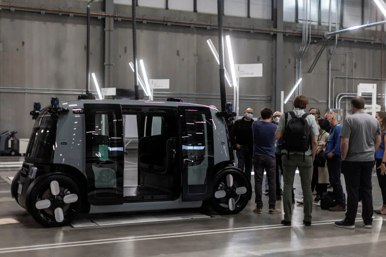 FILE PHOTO: Media tour at the assembly line factory of Zoox, a self-driving vehicle owned by Amazon, in Fremont