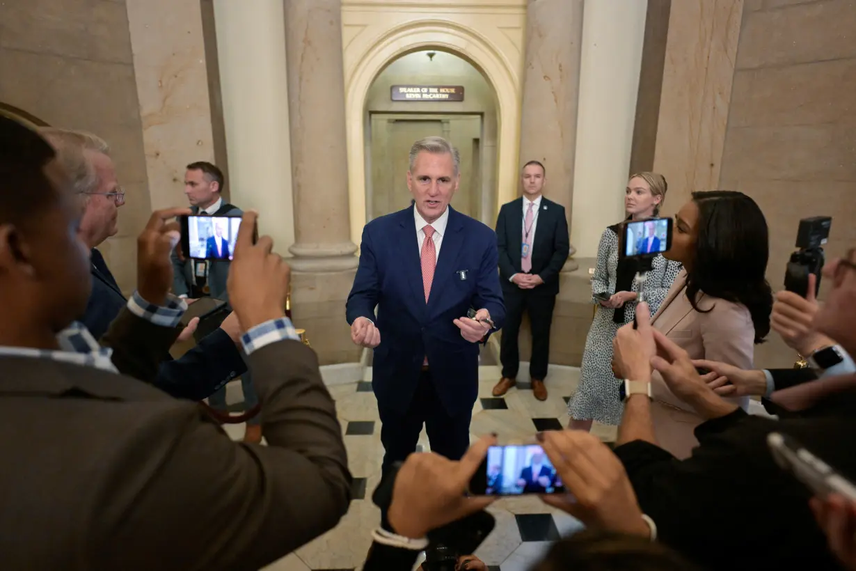 U.S. House Speaker Kevin McCarthy speaks with reporters on Capitol Hill in Washington,