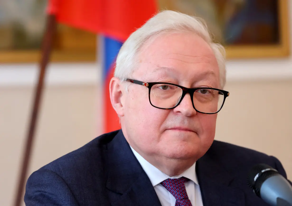 Russian Deputy Foreign Minister Ryabkov attends a news conference in Geneva