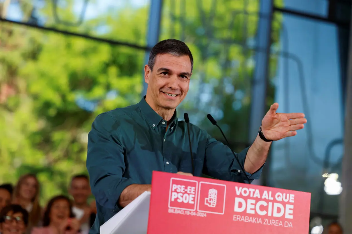 Spain's Prime Minister Sanchez supports Socialist candidate Andueza ahead of Basque regional elections