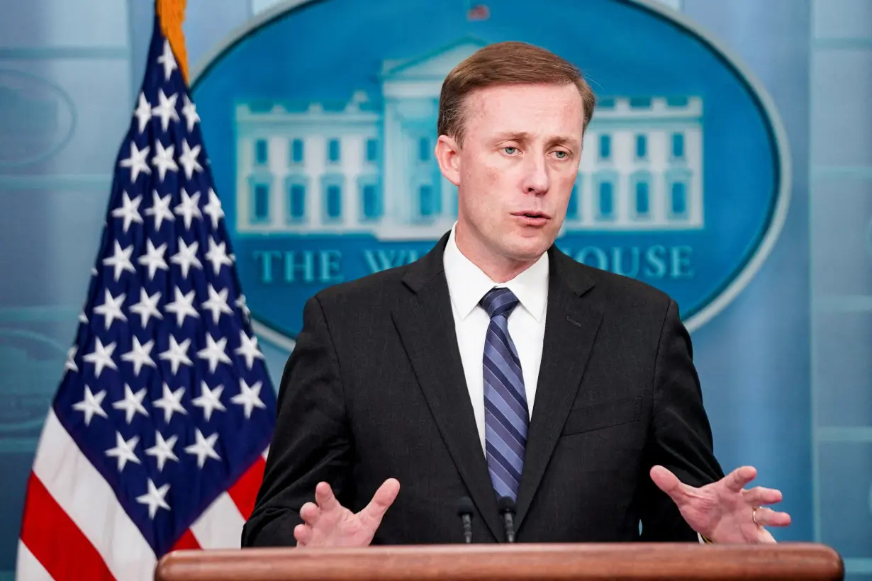 FILE PHOTO: White House National Security Advisor Jake Sullivan speaks at the White House in Washington