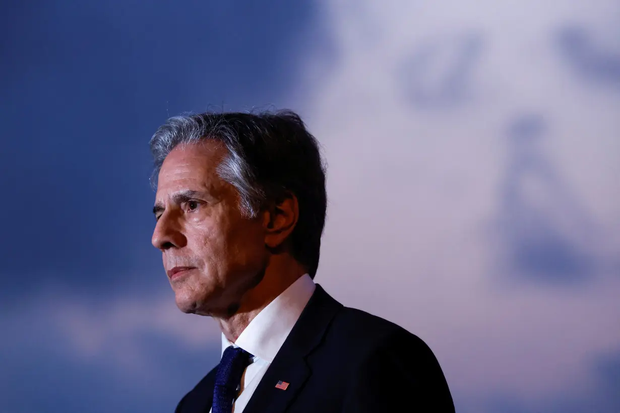 FILE PHOTO: U.S. Secretary of State Antony Blinken speaks to the press at the port of Ashdod