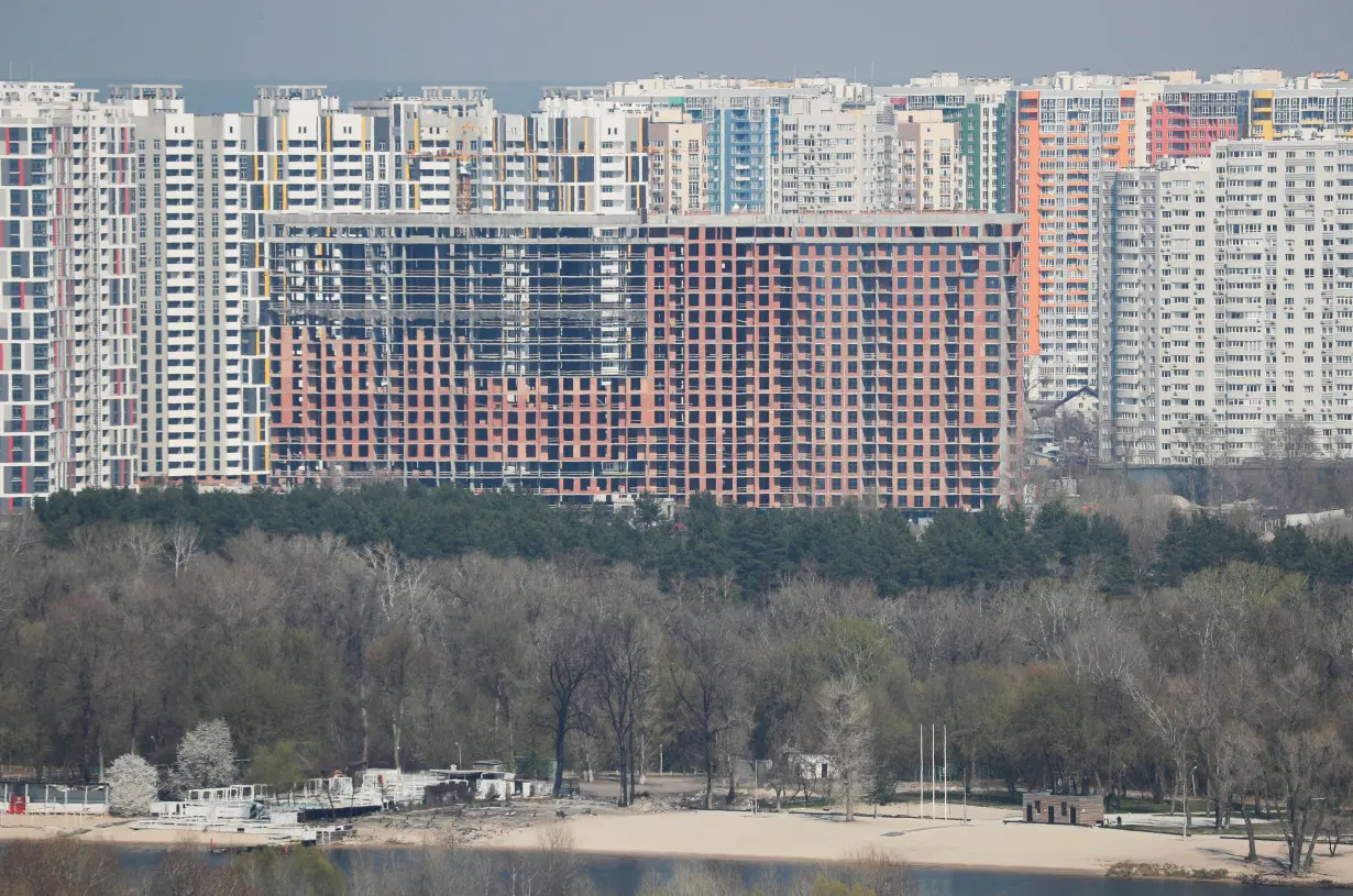 A view shows a building under construction in the residential area in Kiev