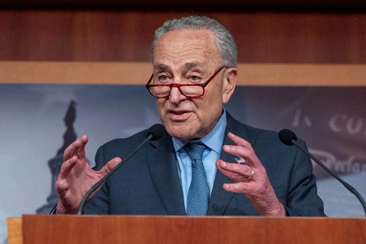 FILE PHOTO: U.S. Senate Majority Leader Chuck Schumer (D-NY) speaks to the media