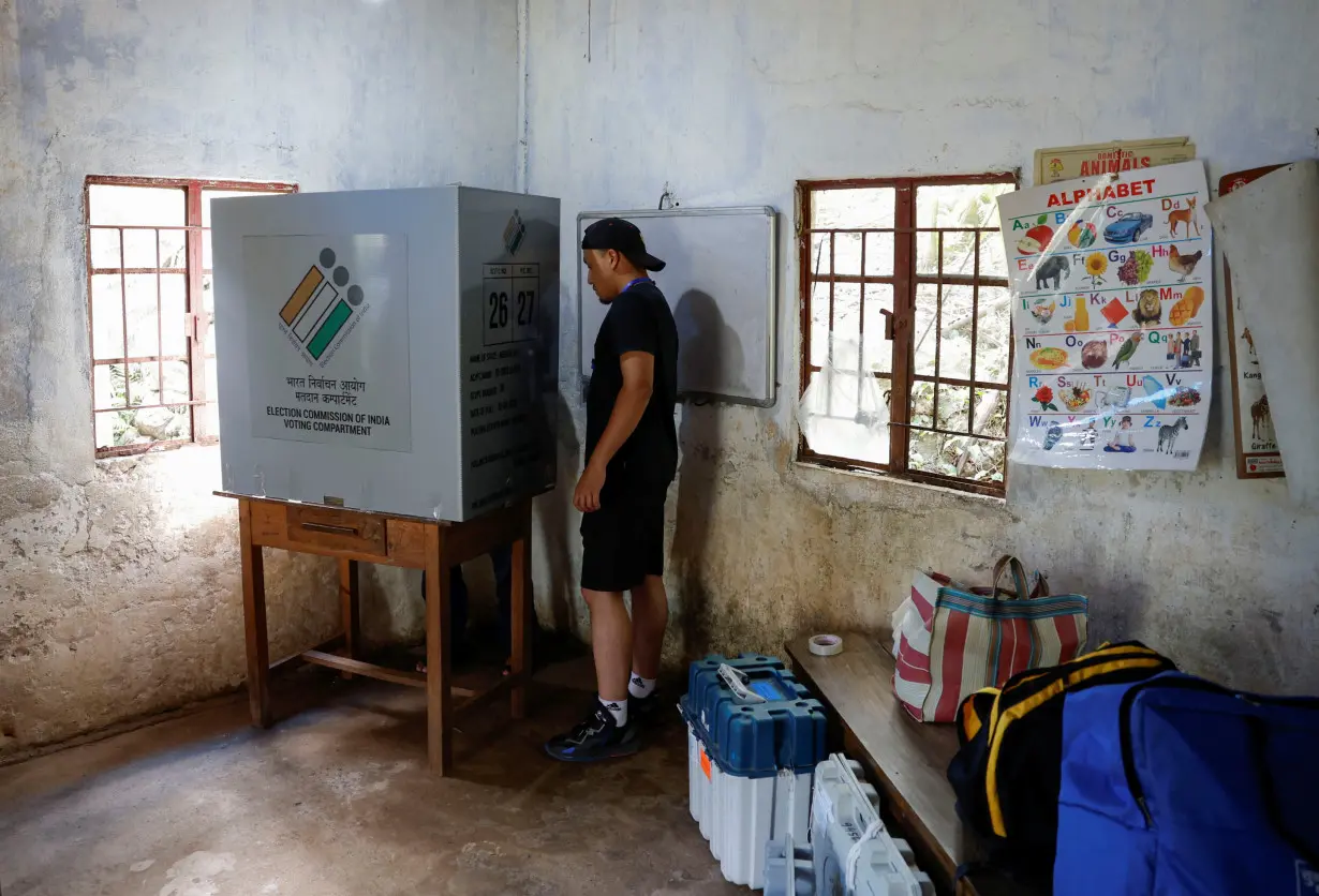 Polling officers at a remote polling station in Shillong