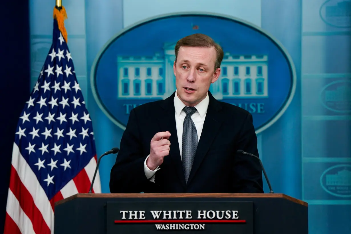 White House National Security Advisor Jake Sullivan speaks during a press briefing at the White House in Washington