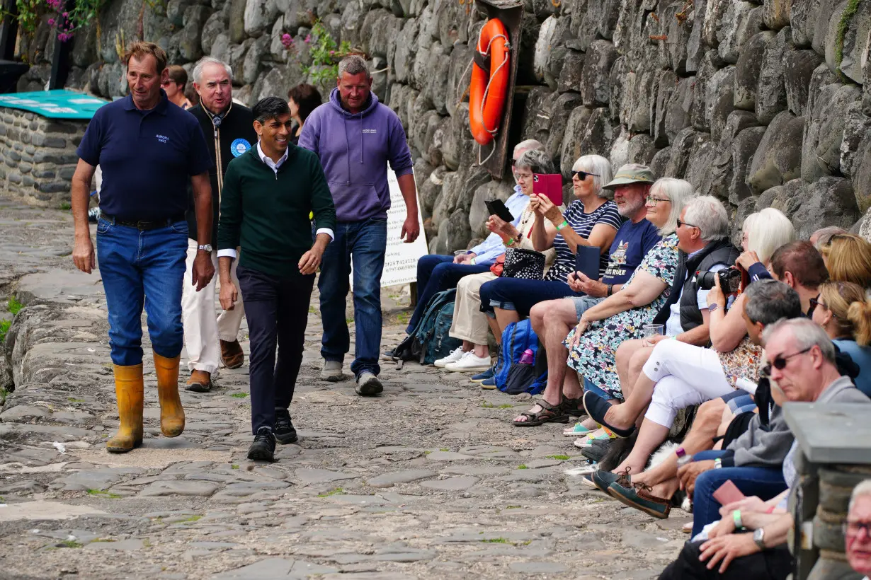 British Prime Minister Rishi Sunak campaigns for the Conservatives in North Devon