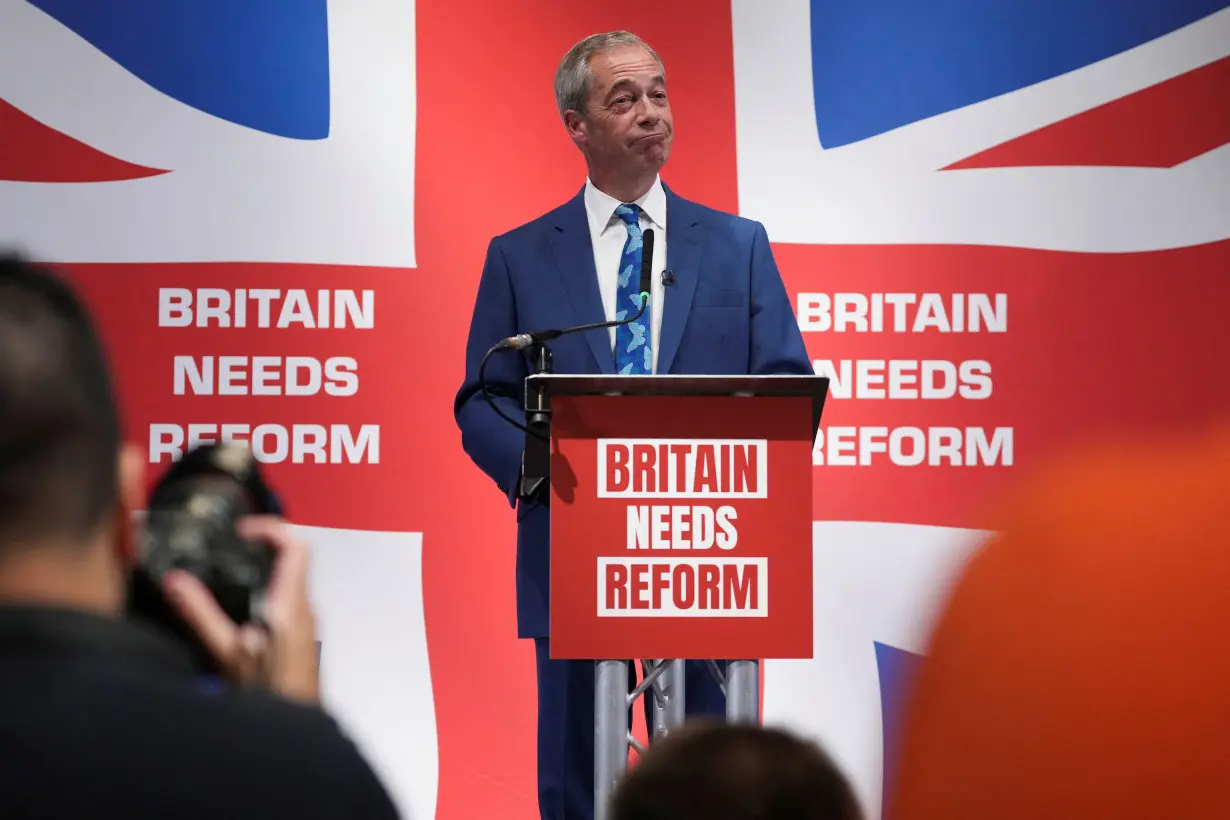 Honorary President of the Reform UK party Nigel Farage attends press conference, in London