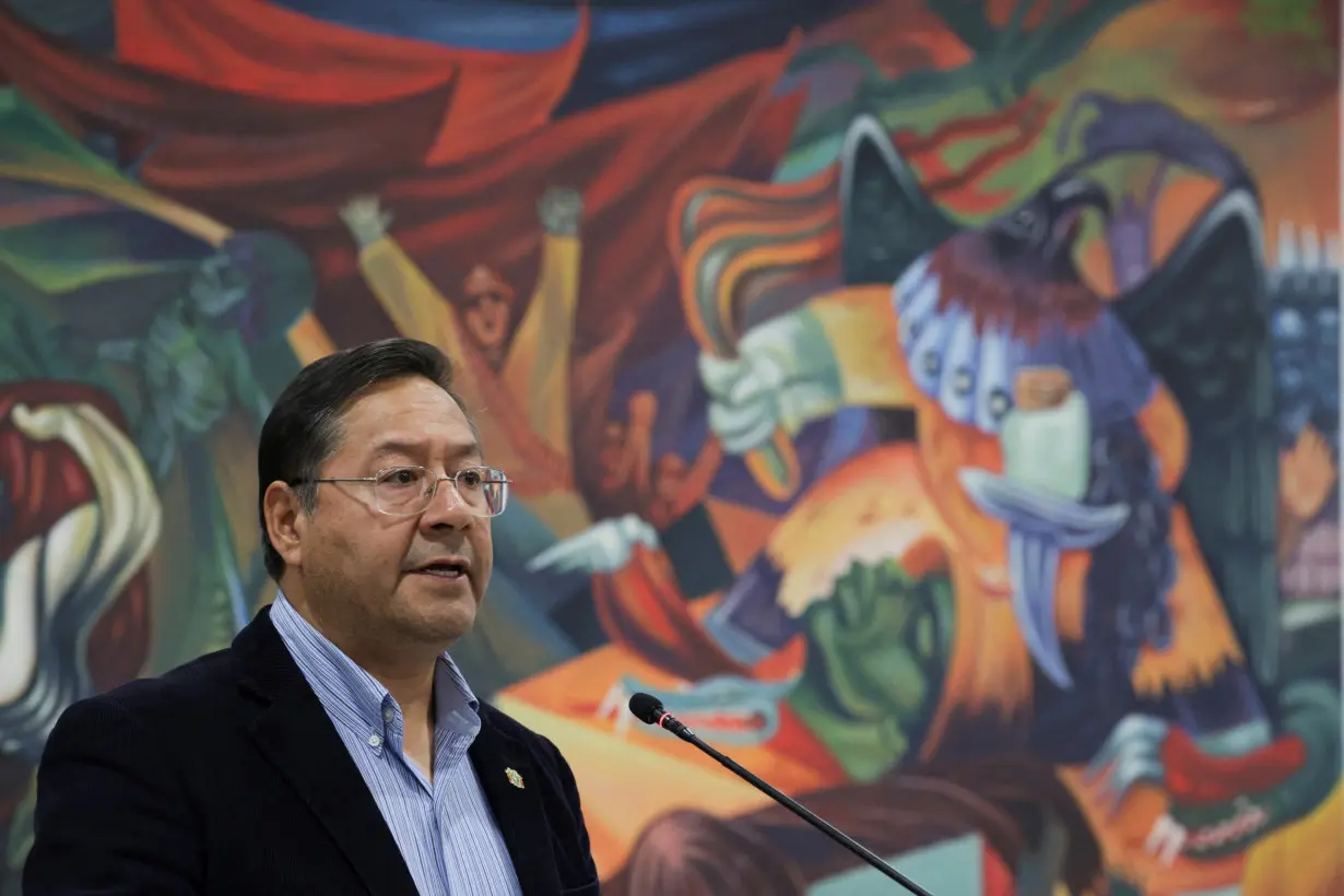 Bolivia’s President Luis Arce attends a news conference in Casa Grande del Pueblo