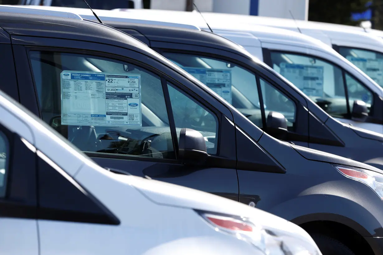 Vehicles for sale are seen at Serramonte Ford in Colma, California