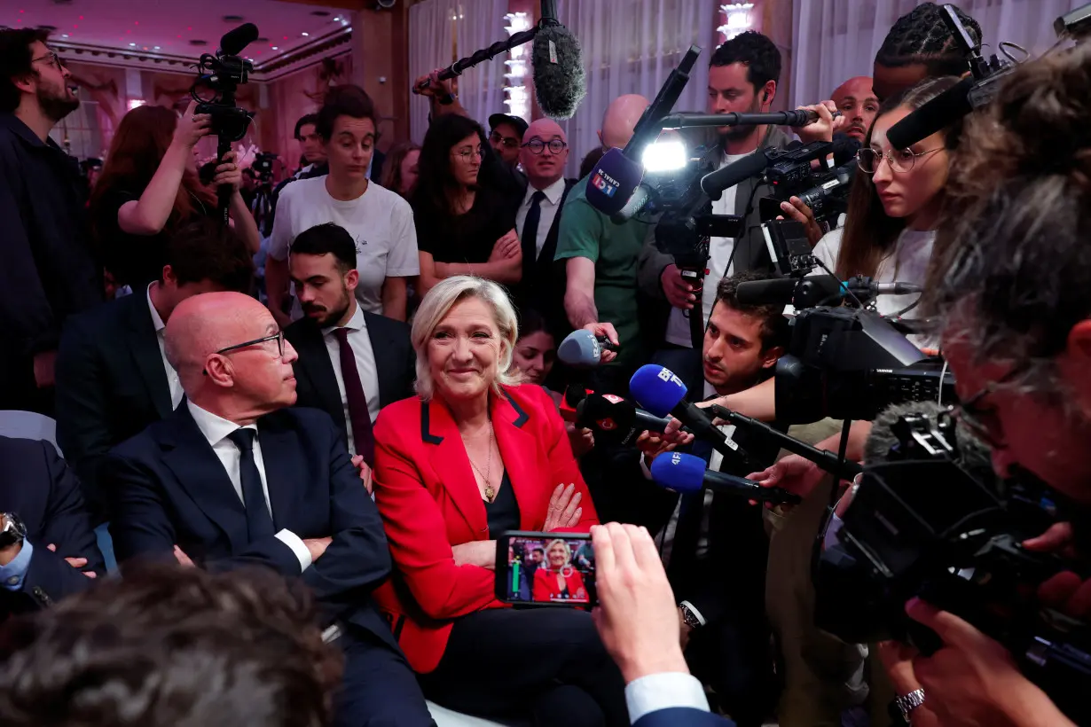 President of the French far-right RN party Bardella attends a press conference for early legislative elections