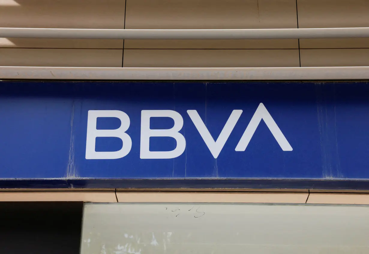 FILE PHOTO: The logo of BBVA is seen on the facade of a BBVA bank branch office in Malaga