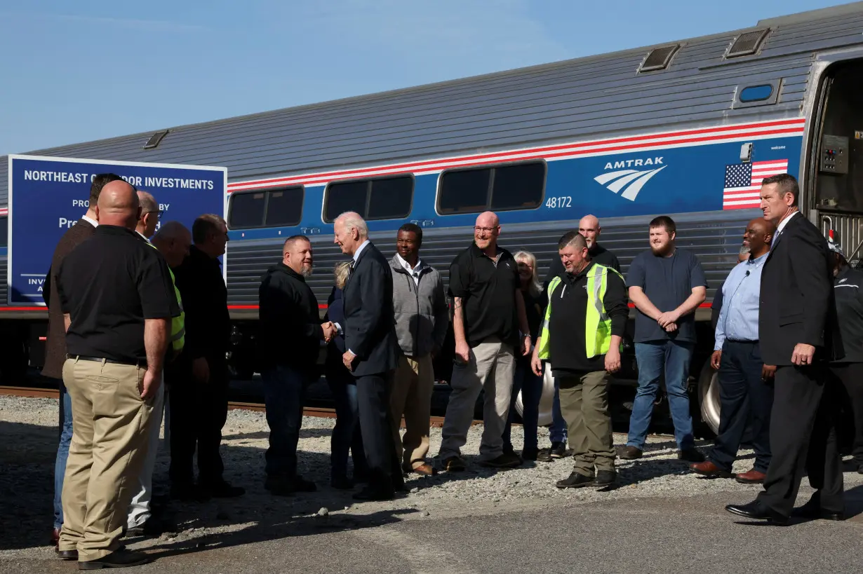 FILE PHOTO: U.S. President Joe Biden visits Amtrak maintenance facility in Bear, Delaware