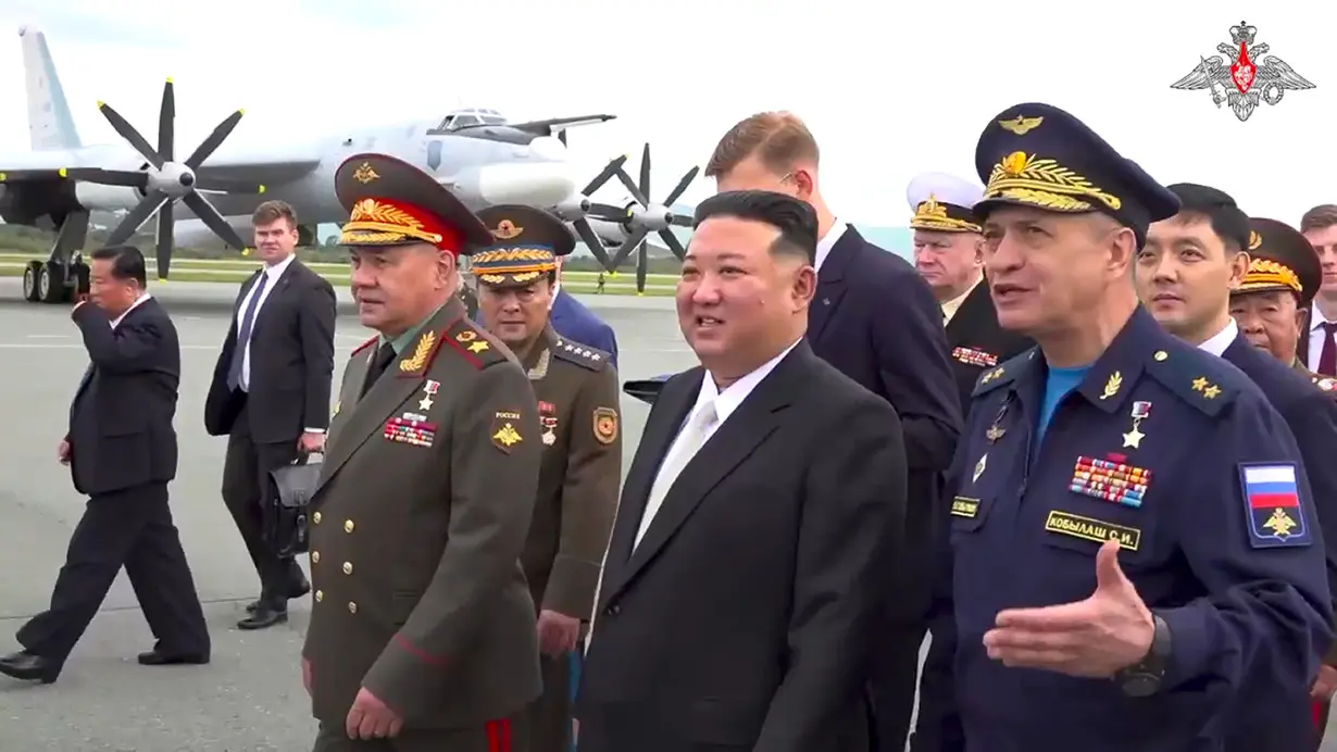 North Korea's Kim Jong Un inspects Russian bombers and a warship on a visit to Russia's Far East