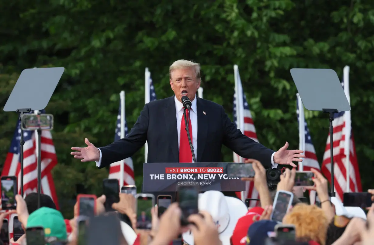 Former U.S. President and Republican presidential candidate Trump attends a campaign rally, in New York