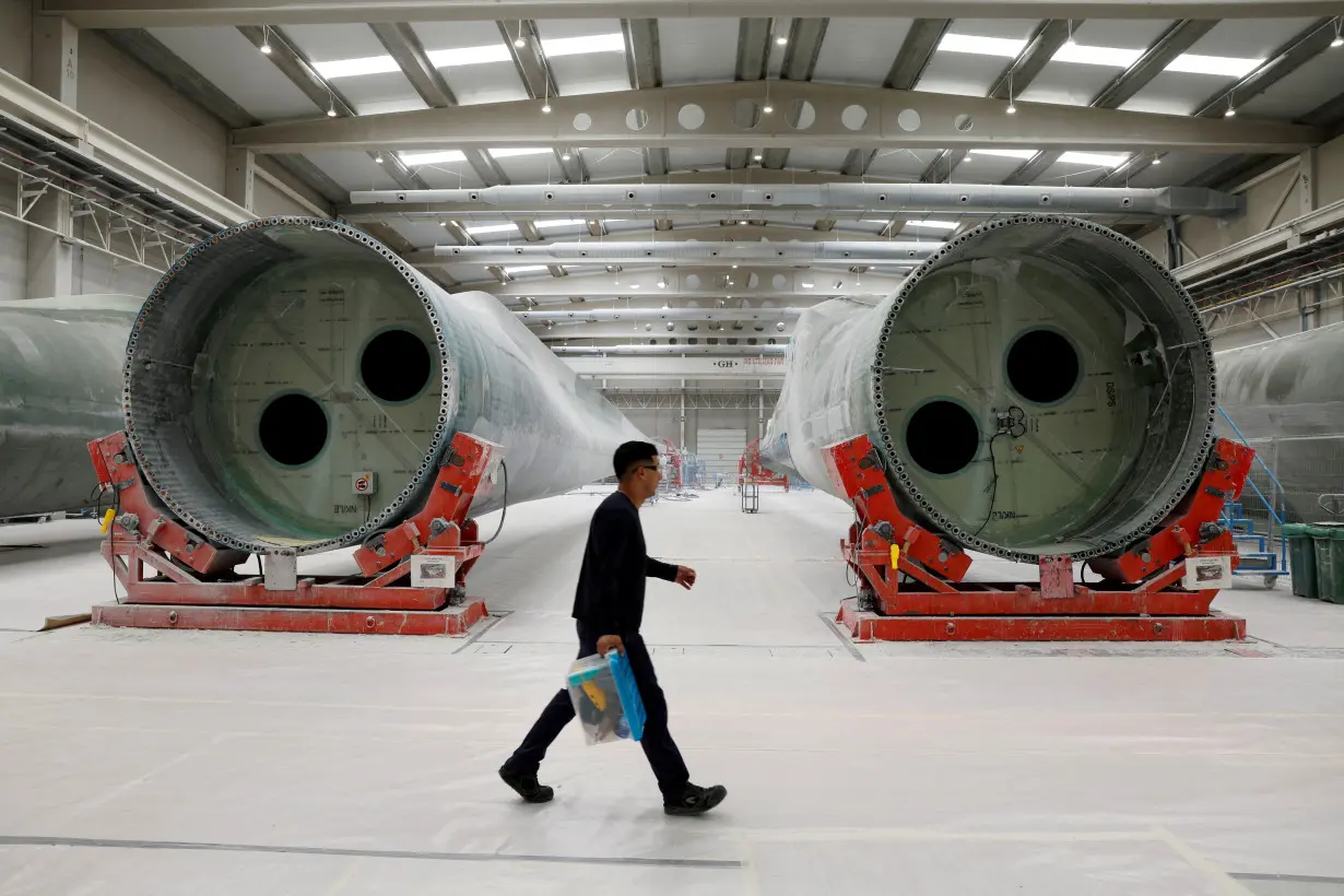 FILE PHOTO: Turbine blade construction at the Nordex blades factory in Lumbier, Spain