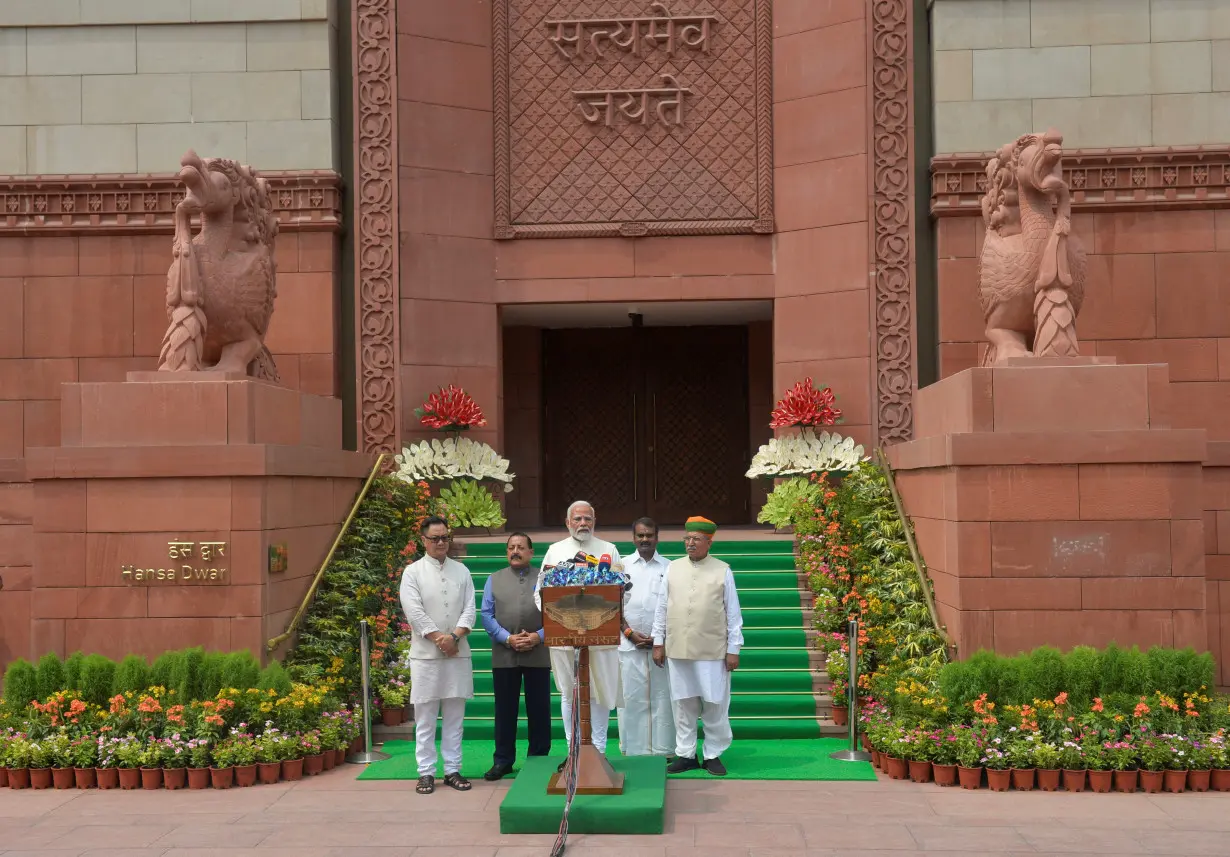 FILE PHOTO: India's Prime Minister Narendra Modi speaks to the media ahead of the opening of the first session of parliament post-election in New Delhi