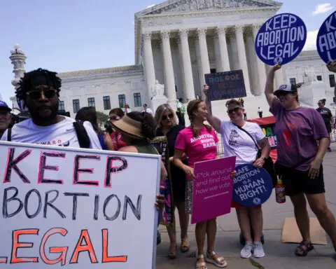 Harris, Democrats aim at Trump on abortion ruling anniversary