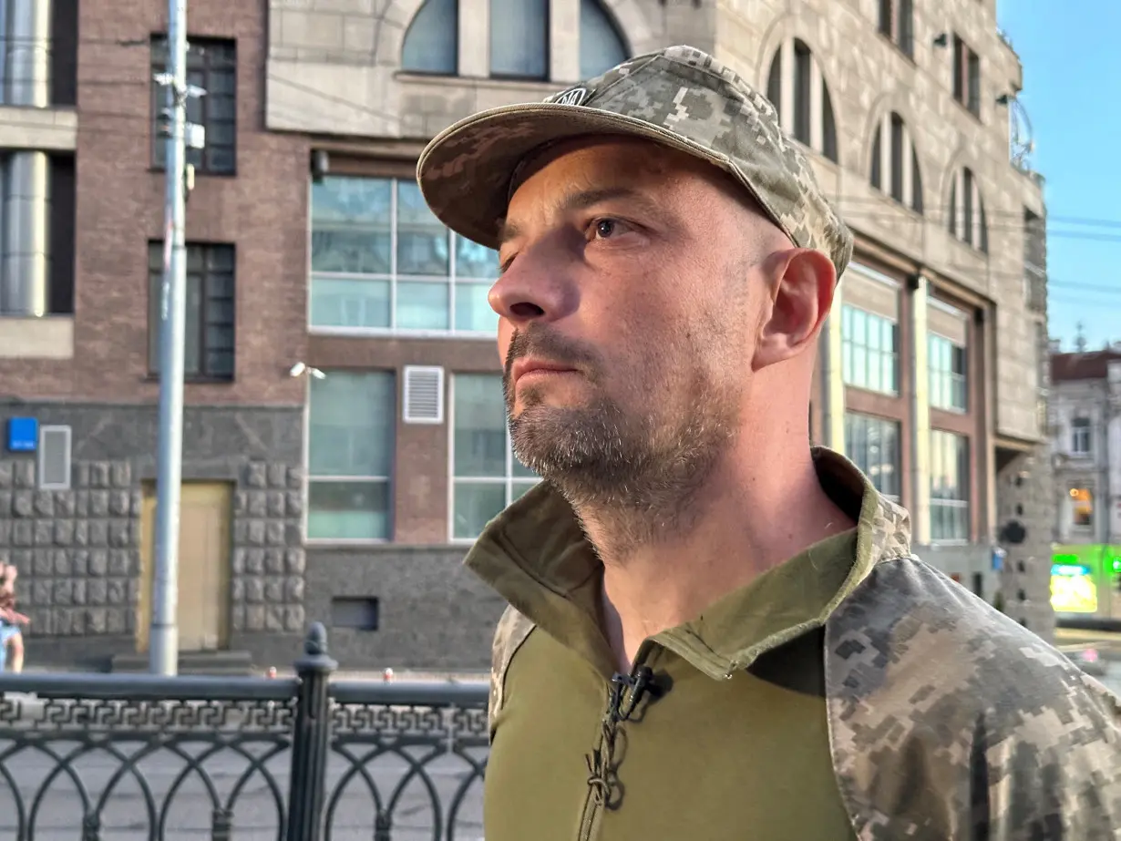 Yehor Sobolev, Ukrainian serviceman and 2014 pro-EU mass demonstrations attendee, takes part in interview with Reuters in Kyiv