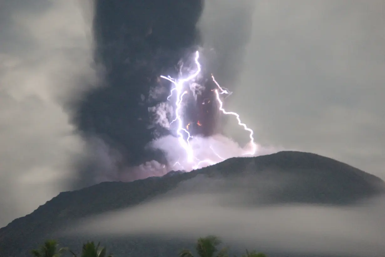 Mount Ibu volcano eruption as seen from Gam Ici in West Halmahera, North Maluku