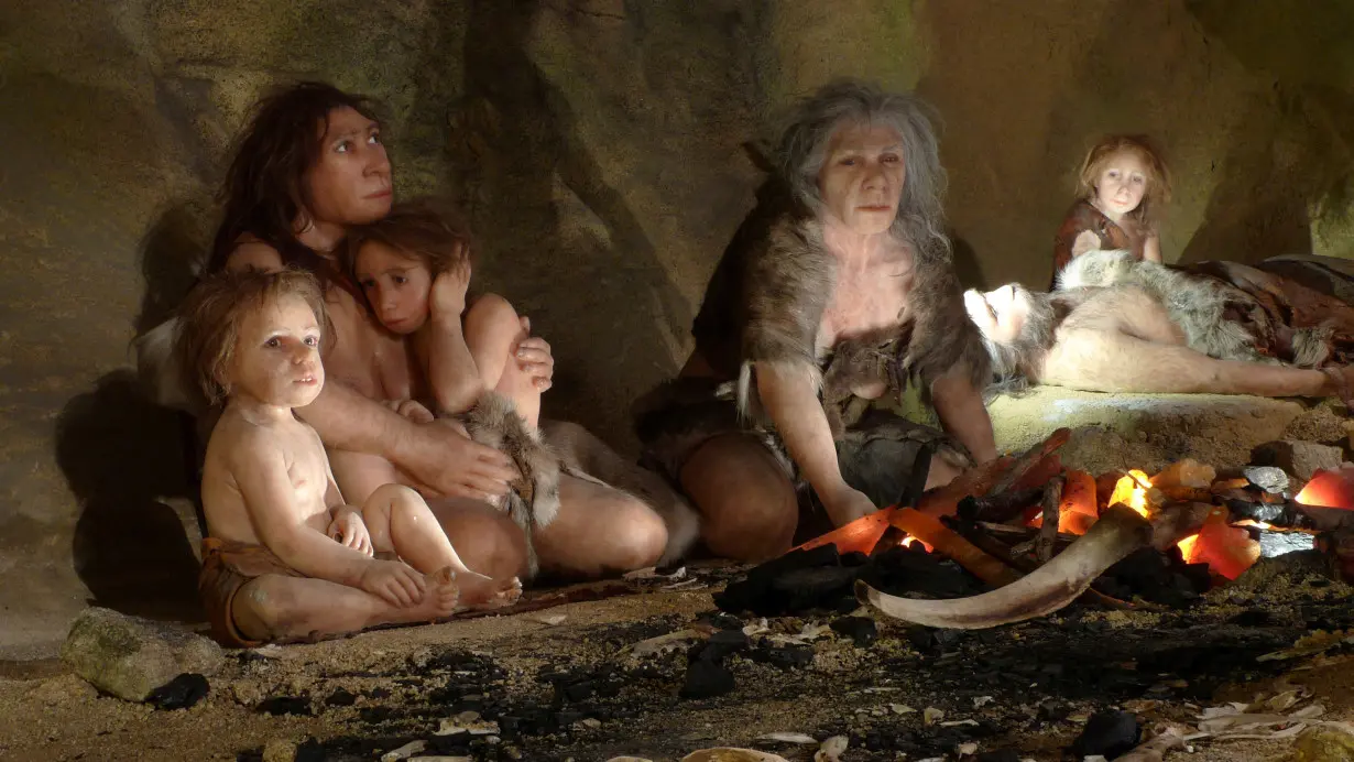 FILE PHOTO: An exhibit shows the life of a neanderthal family in a cave in the new Neanderthal Museum in the northern town of Krapina