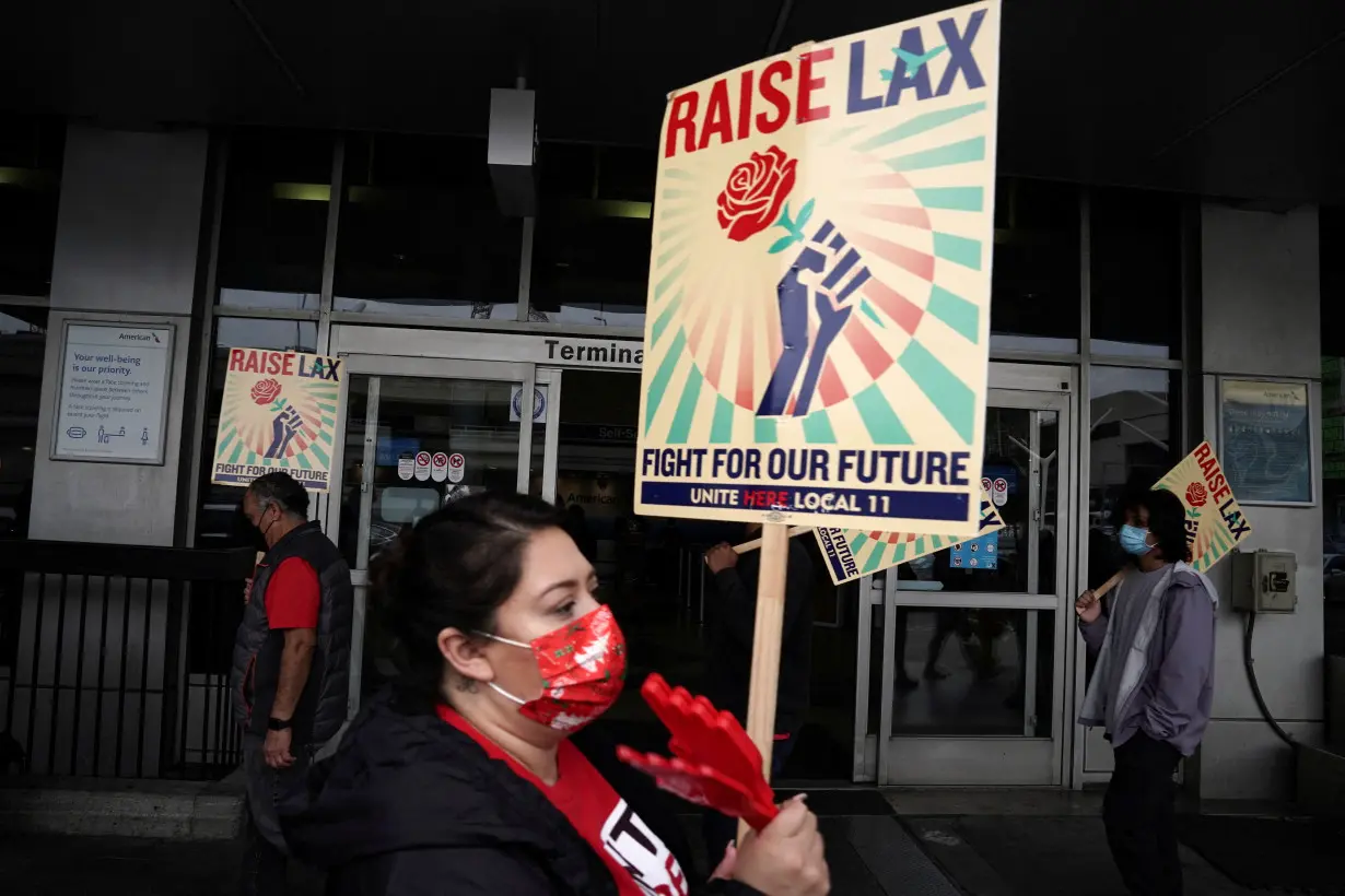 FILE PHOTO: UNITE HERE Local 11 union members protest HMS Host at Los Angeles International Airport