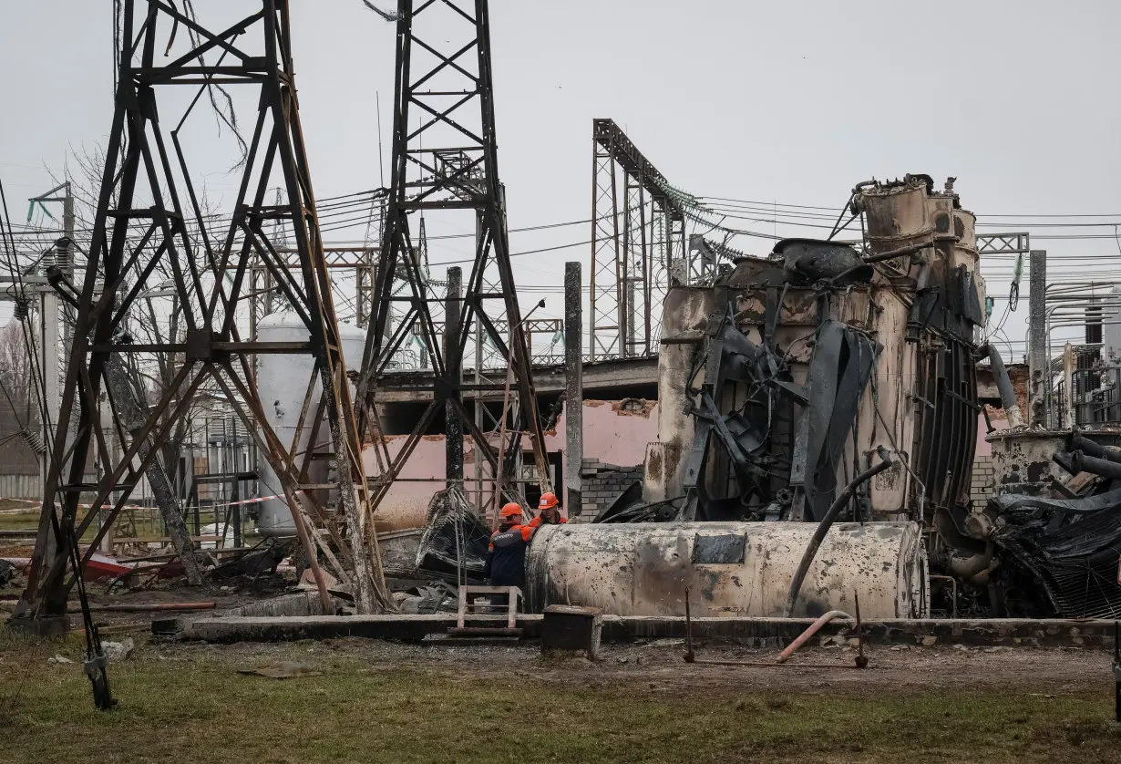 FILE PHOTO: View shows a high-voltage substation of Ukrenergo damaged by a Russian military strike in central Ukraine