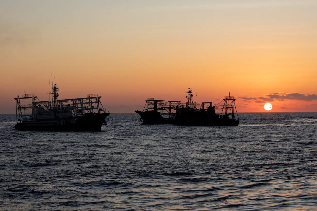 Chinese Maritime Militia vessels are pictured near the Second Thomas Shoal in the South China Sea