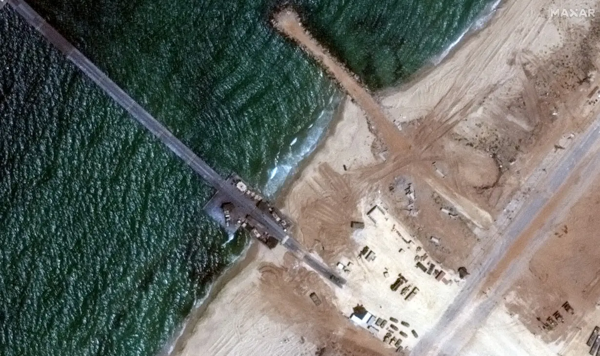 A satellite image shows a closer view of U.S. military-run humanitarian aid pier in Gaza before its removal