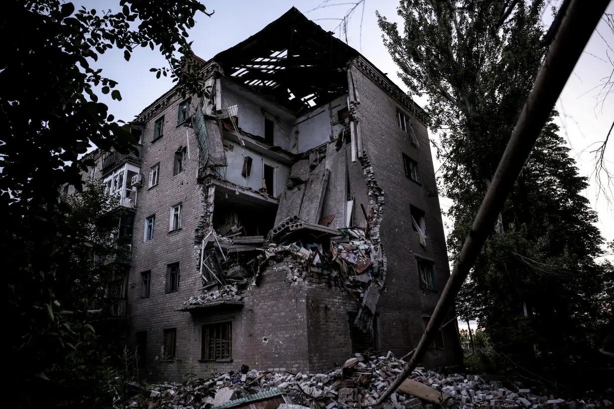 FILE PHOTO: A view shows a heavily damaged building in the frontline town of Chasiv Yar