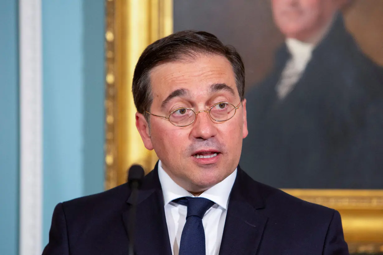 FILE PHOTO: Spanish Foreign Minister Jose Manuel Albares makes a statement during a press conference at the State Department in Washington