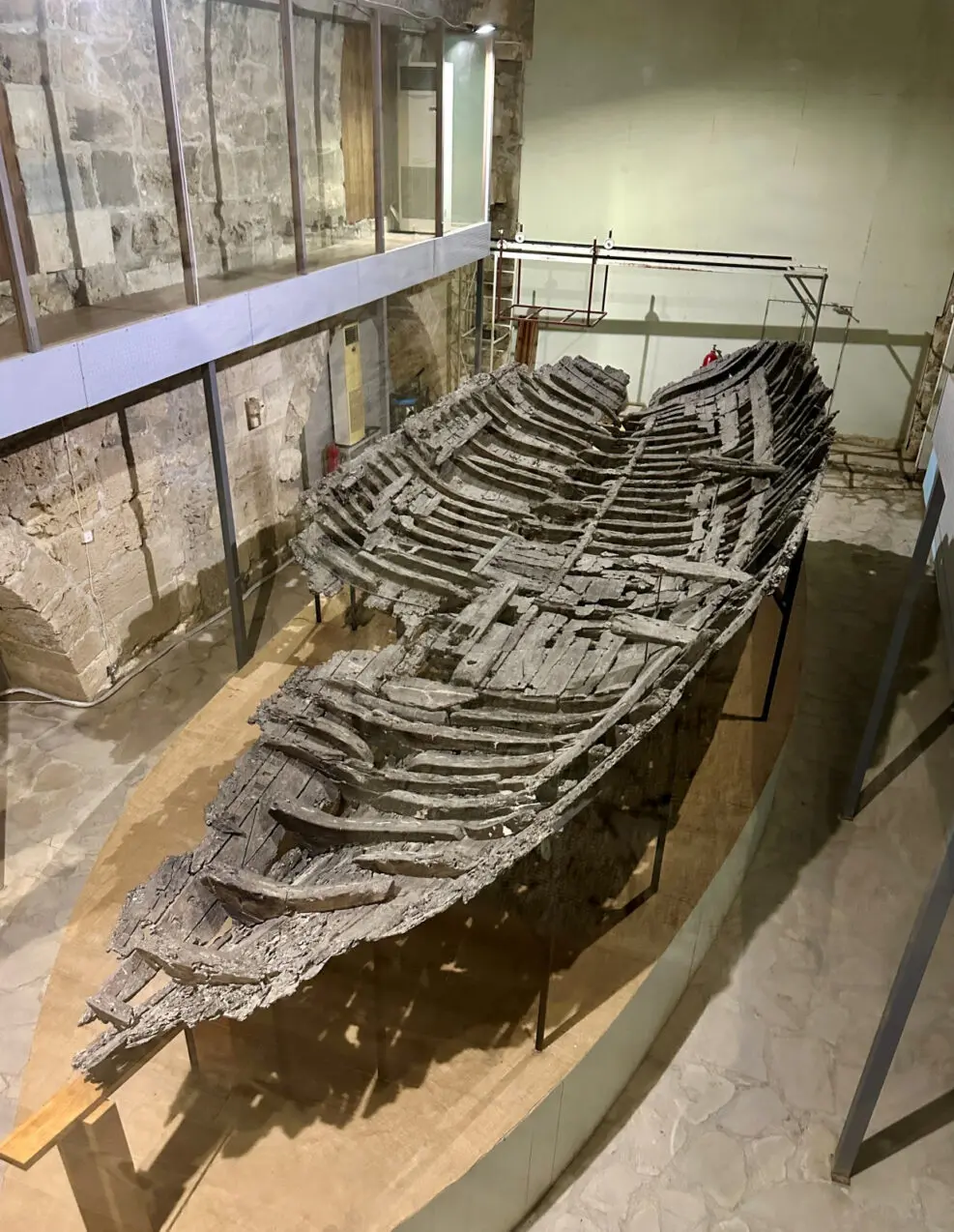 The remains of the ancient Kyrenia ship that sank off the coast of Cyprus are seen in a museum, in Cyprus