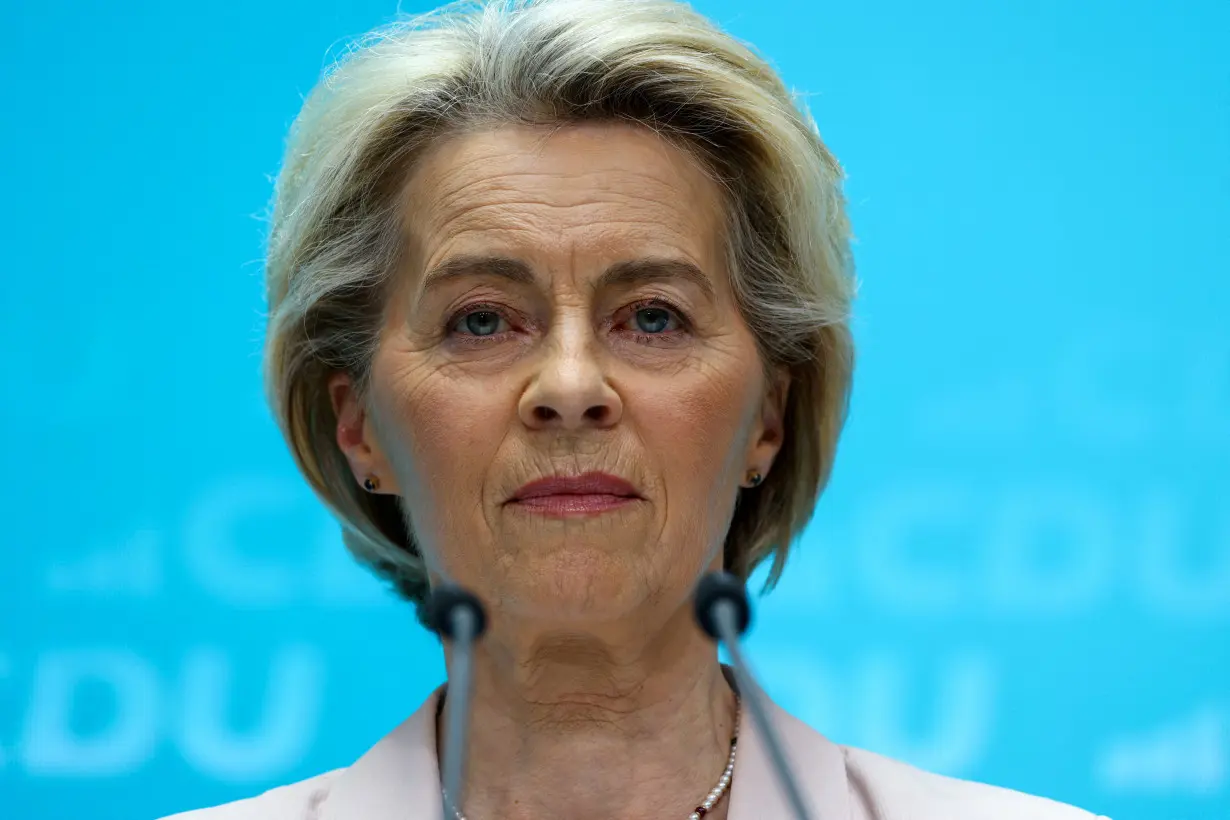 FILE PHOTO: European Commission President Ursula von der Leyen attends a press conference in Berlin,