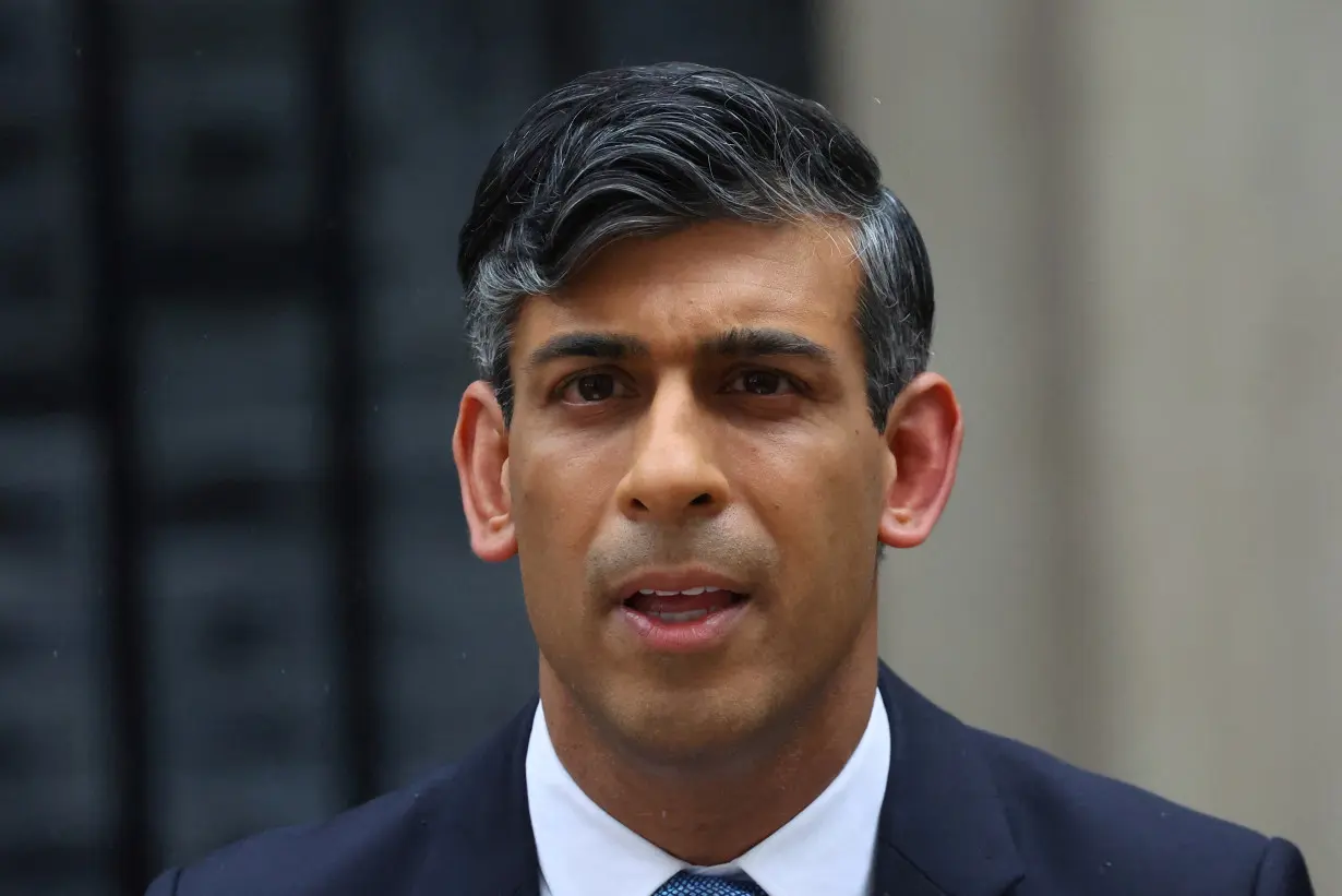 FILE PHOTO: British PM Sunak speaks at Downing Street, in London