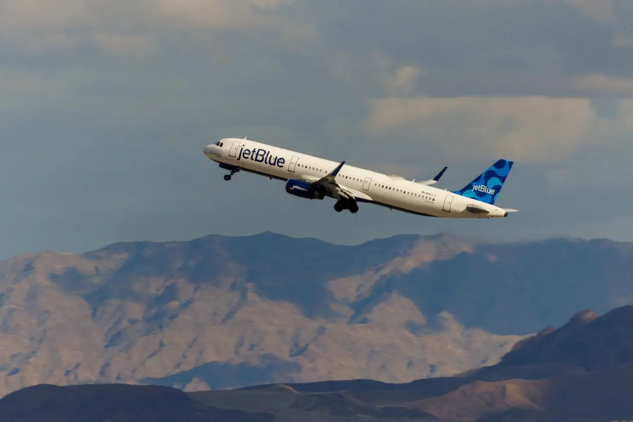 Jetblue commercial aircraft takes off from Las Vegas