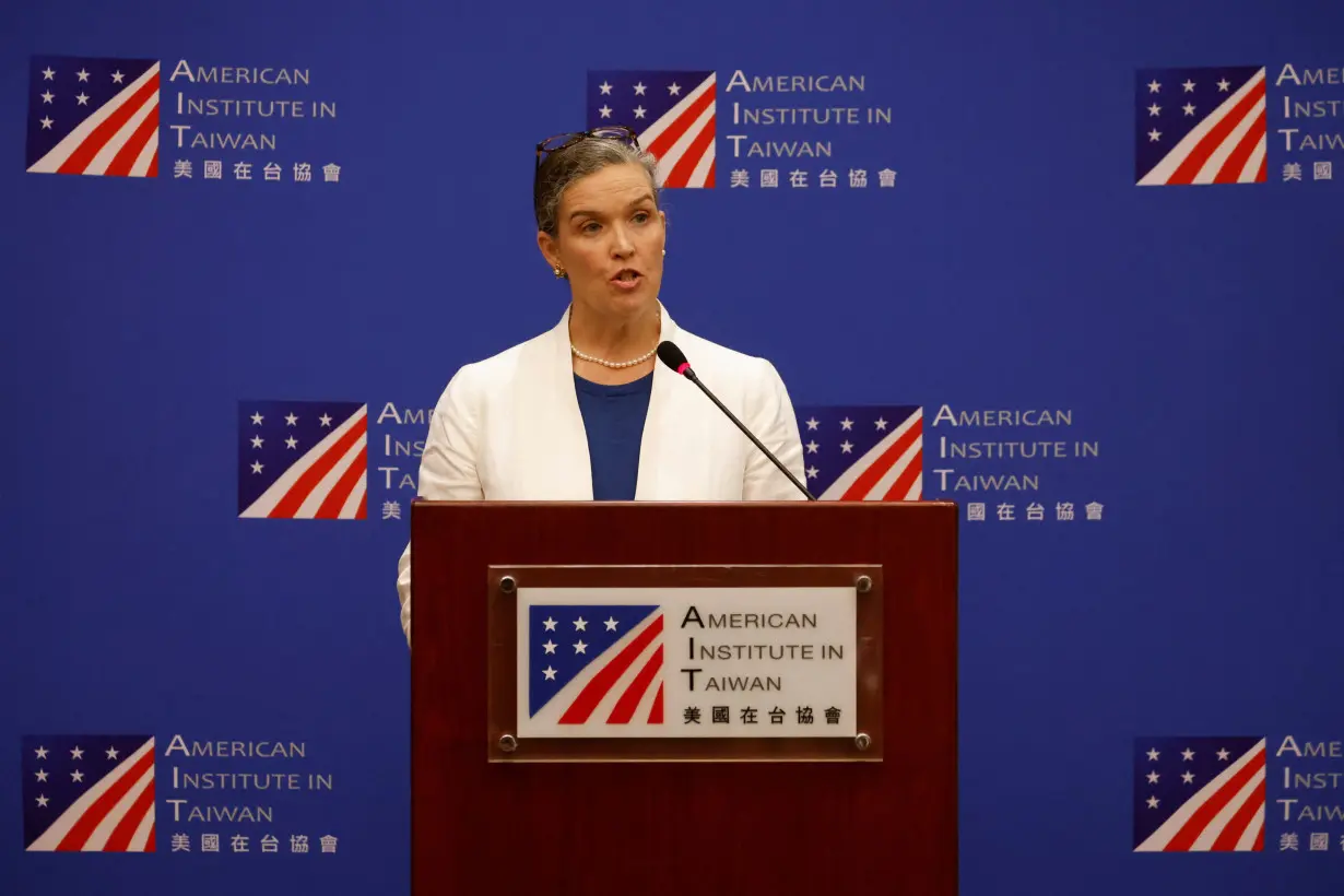 American Institute in Taiwan (AIT) Director Sandra Oudkirk speaks during a press conference in Taipei