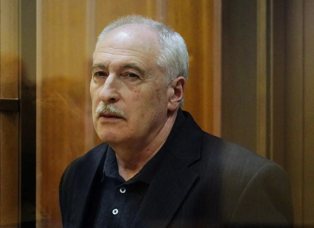 Russian physicist Valery Golubkin, accused of treason, attends a court hearing in Moscow