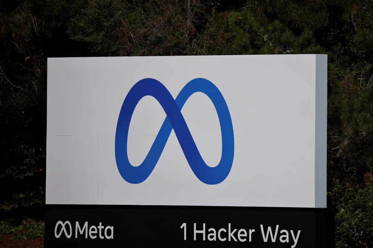 FILE PHOTO: A Meta sign at the company's headquarters in Menlo Park