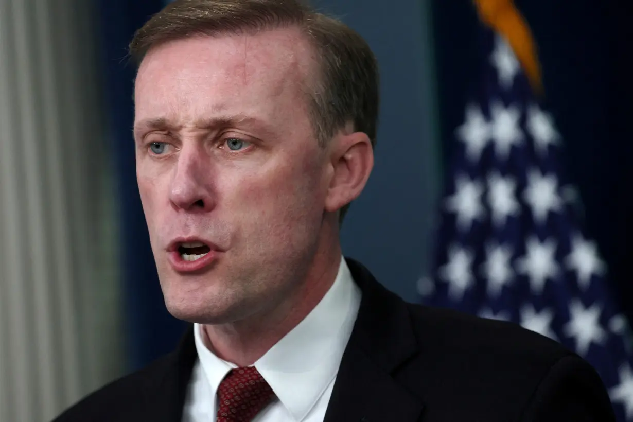 National Security Advisor Sullivan speaks during a press briefing at the White House in Washington