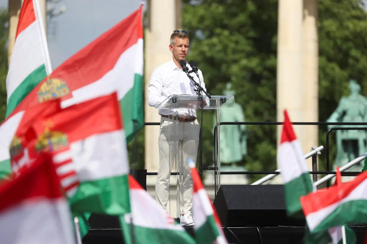 Hungarian opposition leader and former government insider, Magyar, holds a rally ahead of the EU Parliament elections in Hungary