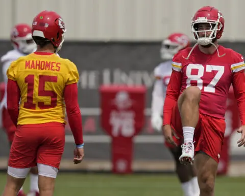 Pop and power: Travis Kelce wins home run hitting contest as girlfriend Taylor Swift tours in Europe
