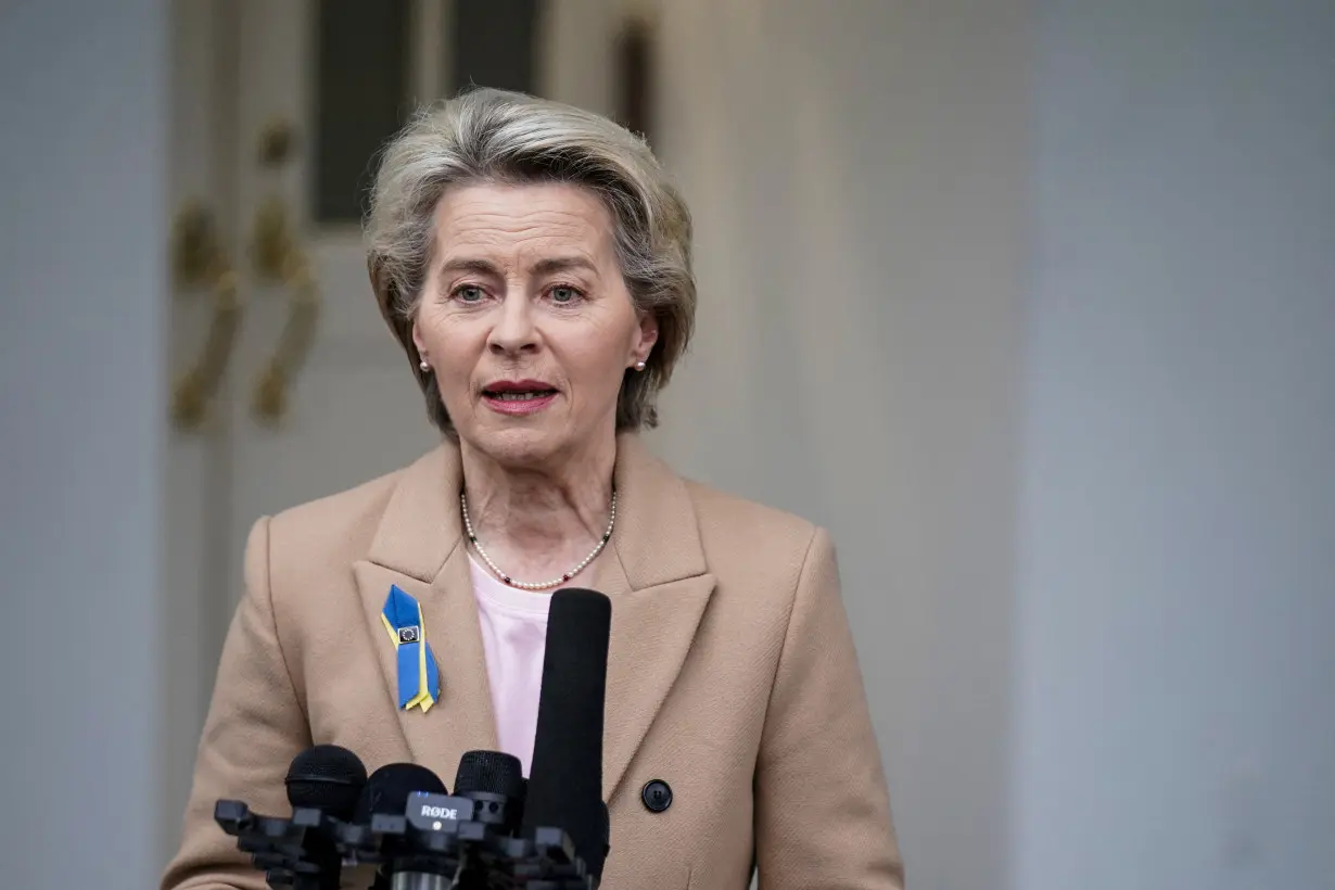 FILE PHOTO: President of the European Commission Ursula von der Leyen speaks to press in Washington