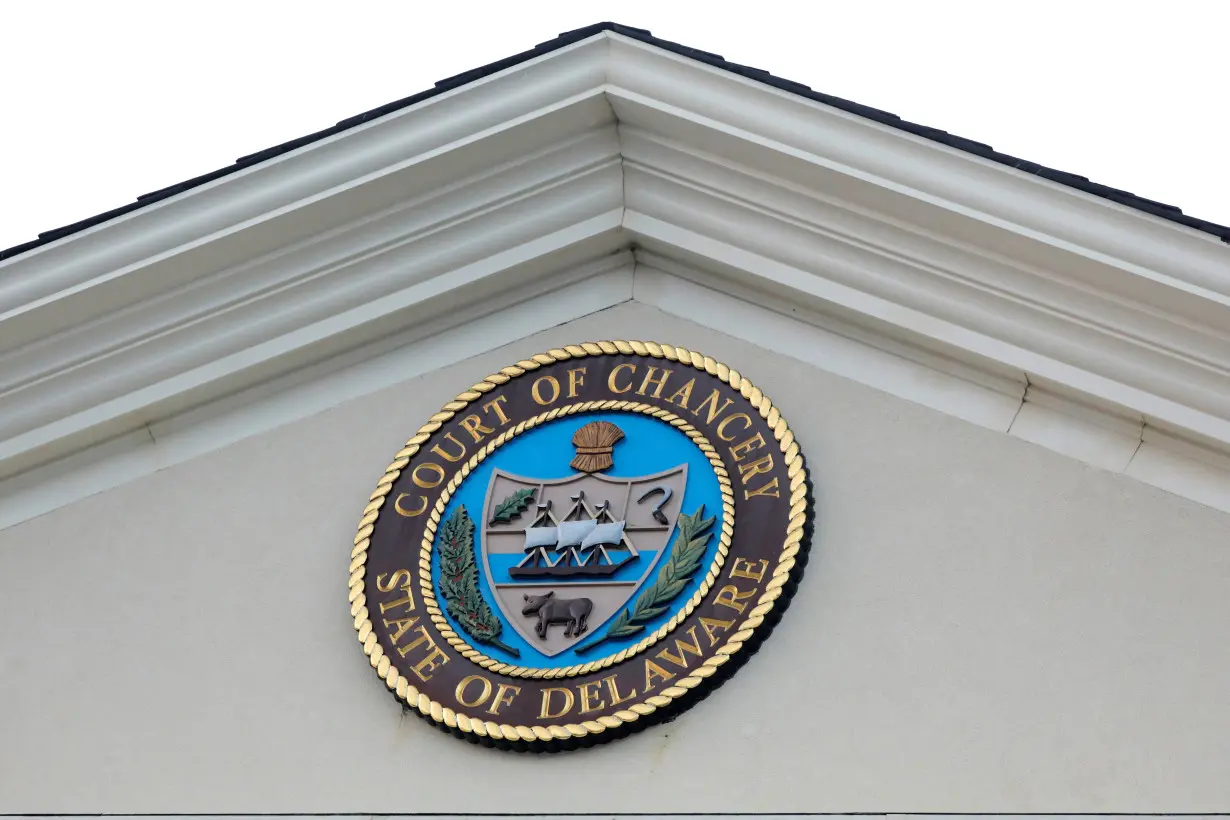 FILE PHOTO: The seal of the Court of Chancery for the State of Delaware is seen on the Sussex County Court of Chancery in Georgetown, Delaware