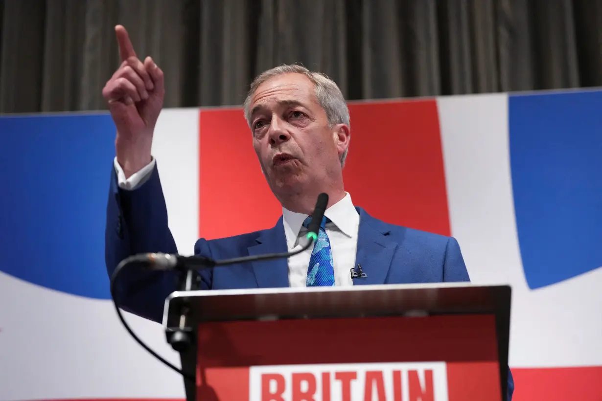 Honorary President of the Reform UK party Nigel Farage attends press conference, in London