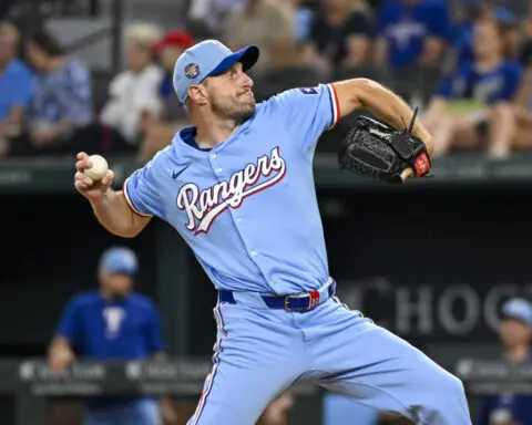 Max Scherzer throws 5 scoreless innings in 3-time Cy Young winner's season debut for the Rangers