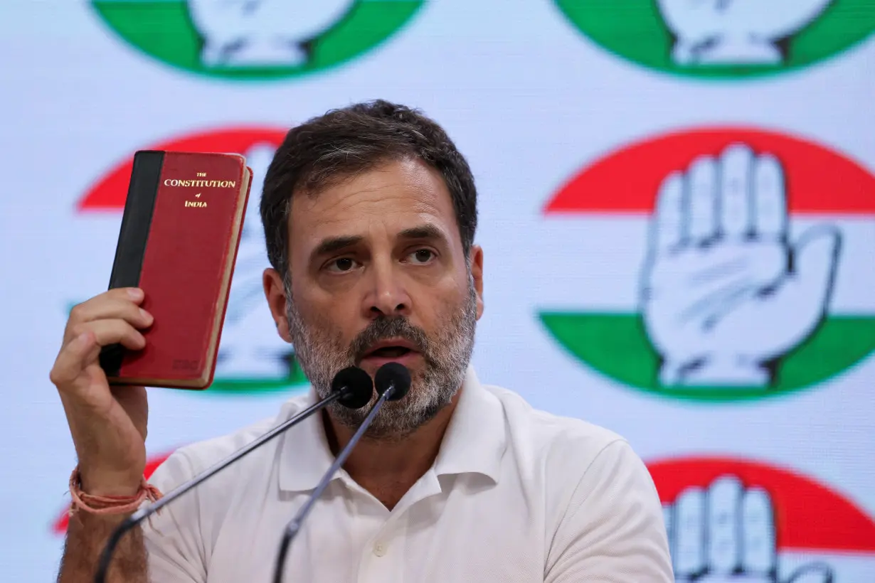 Rahul Gandhi, a senior leader of India's main opposition Congress party, holds a press conference, in New Delhi